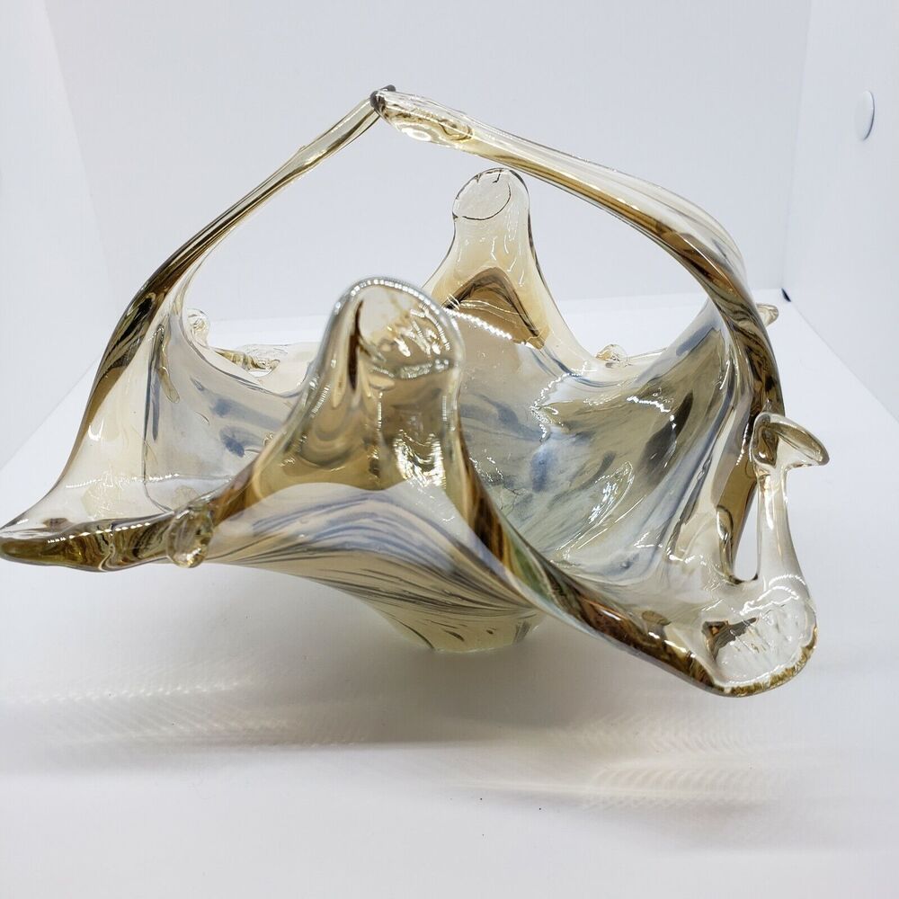 Vintage Art Glass Ashtray Featuring amber or tan glass tinted freeform